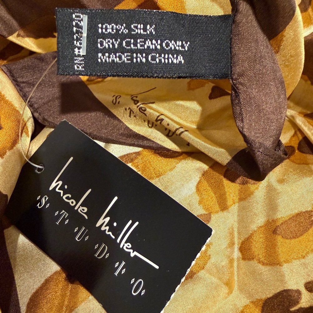 Nicole Miller Studio Brown and Tan Animal Print Silk Scarf - Picture 5 of 6